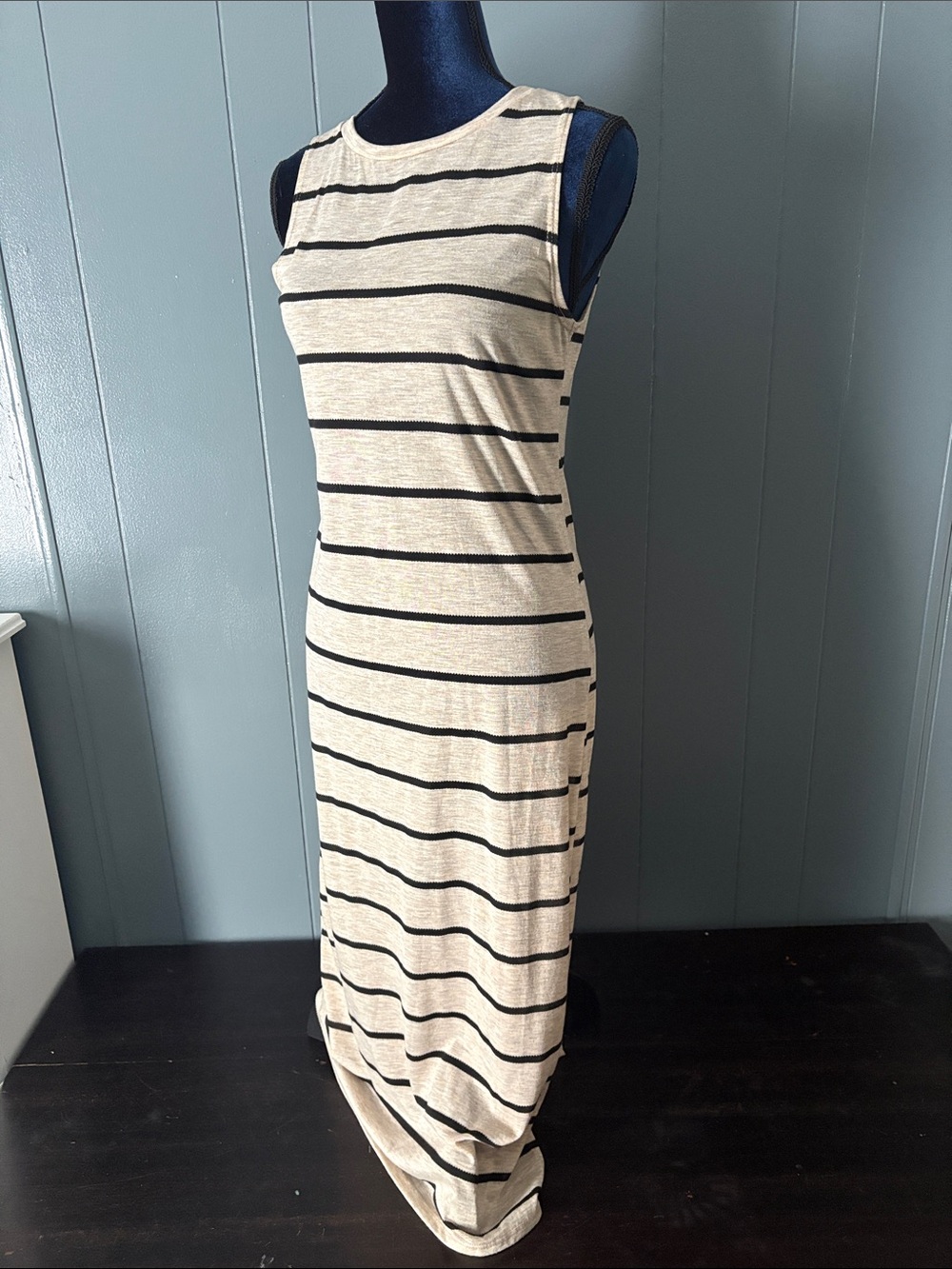 Ginger G Cream and Black Striped Sleeveless Maxi Dress